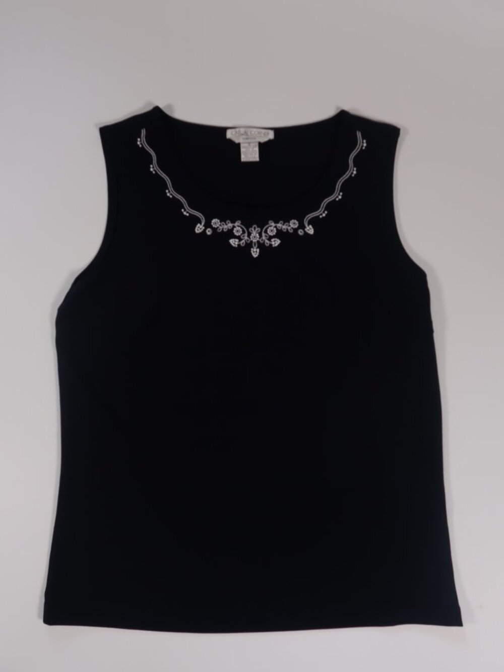 Embellished Neckline Navy Blue Sleeveless Stretch Tank Top